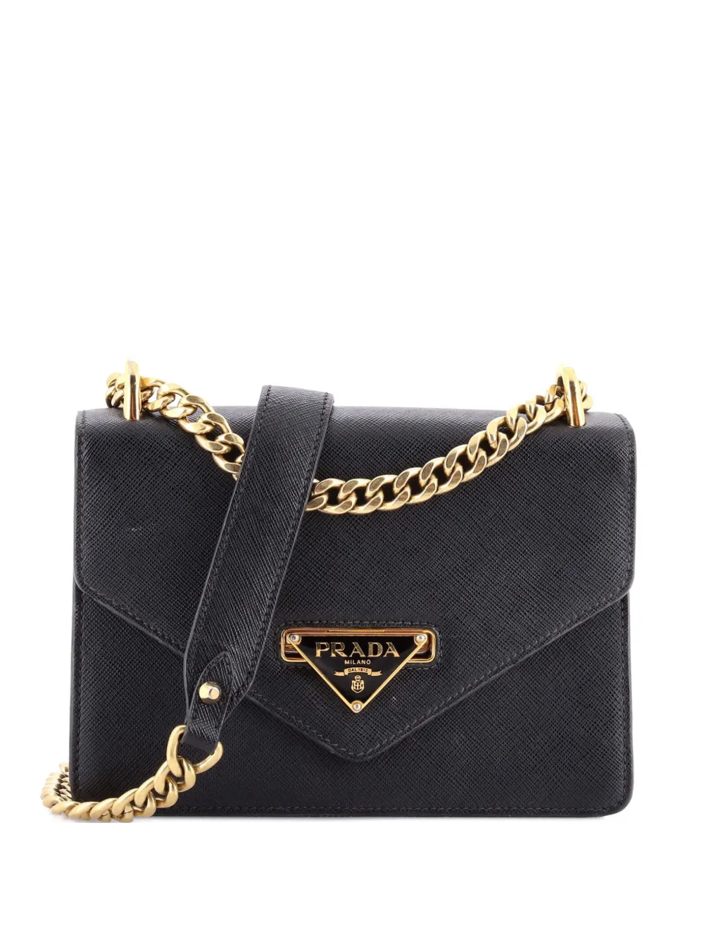 Prada Pre-Owned Envelope Flap Chain Shoulder bag Saffiano Leather Small crossbody bag - Nero