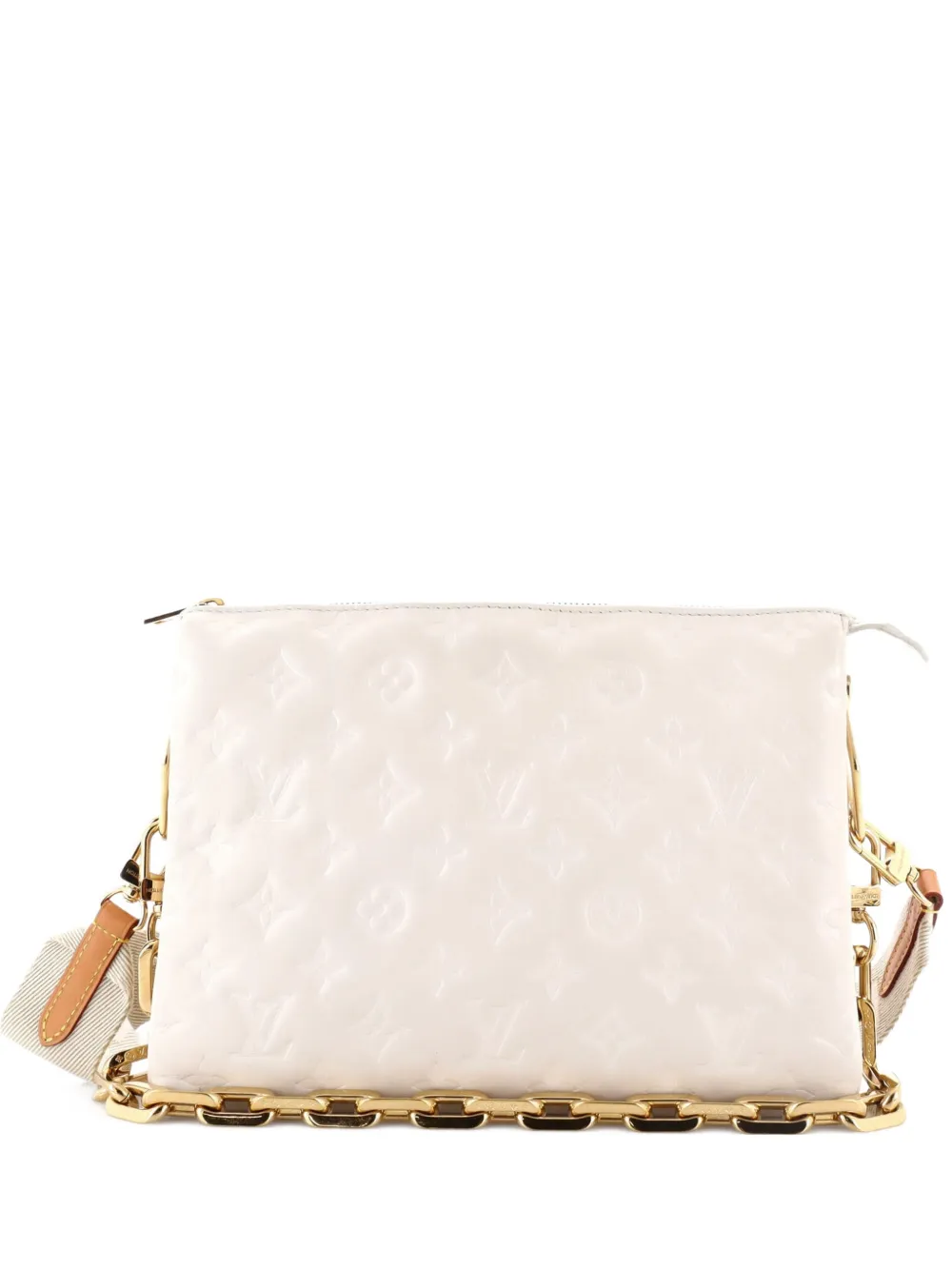 Pre-owned Louis Vuitton Coussin Bag Monogram Embossed Lambskin Pm Crossbody Bag In White
