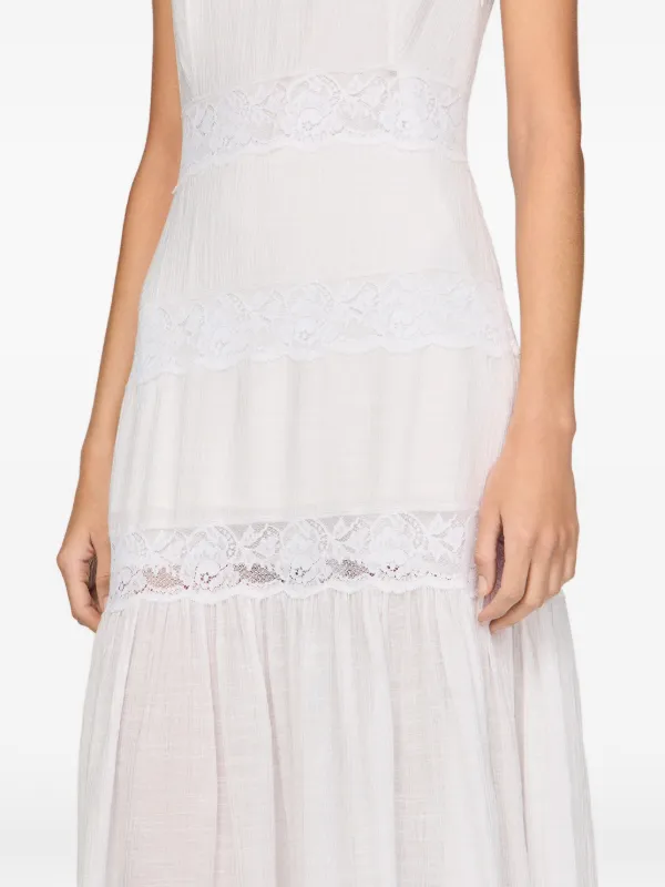 sandro lace detail maxi dress Maxi dress with lace details in Ciel / Blanc for Women