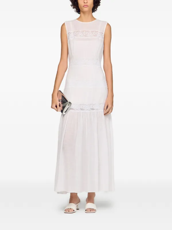 sandro lace detail maxi dress Maxi dress with lace details in Ciel / Blanc for Women