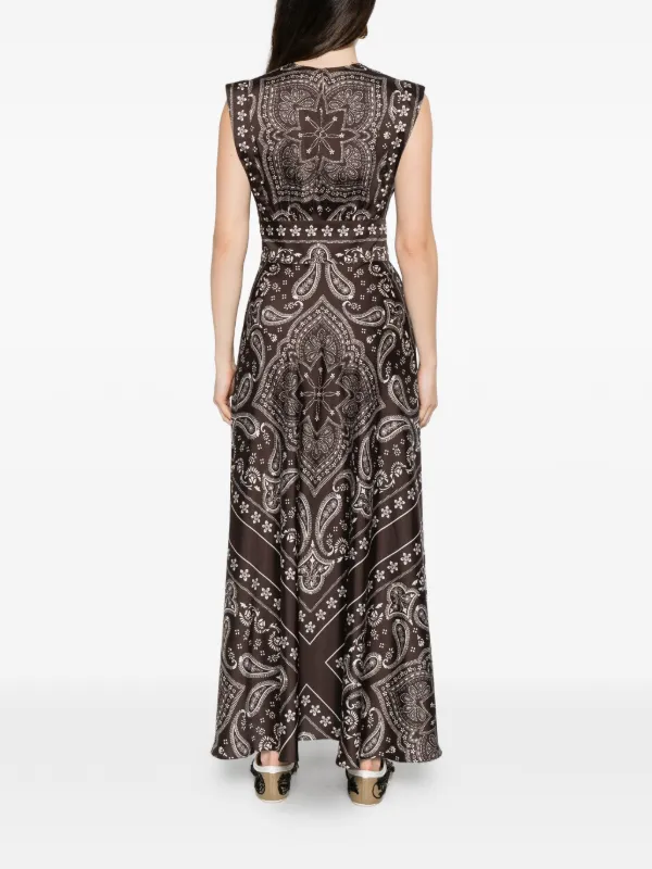 Sandro Bandana-print maxi dress in Taupe/white at Nordstrom, size 34