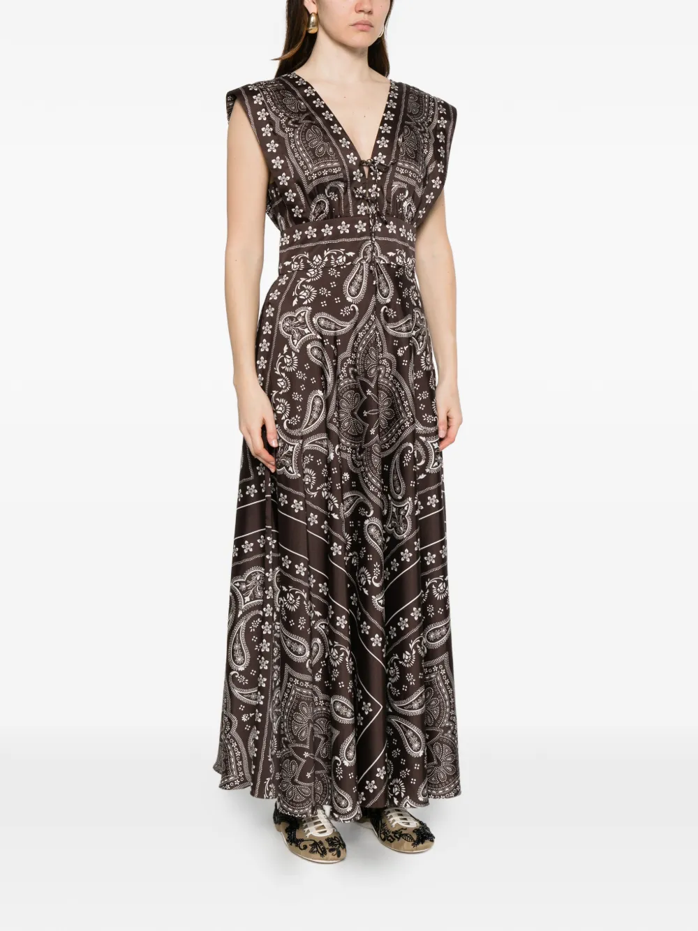 SANDRO Midi-jurk met V-hals Bruin