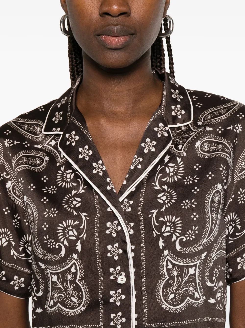 SANDRO Cropped Bandana Print Shirt | Brown | FARFETCH JO