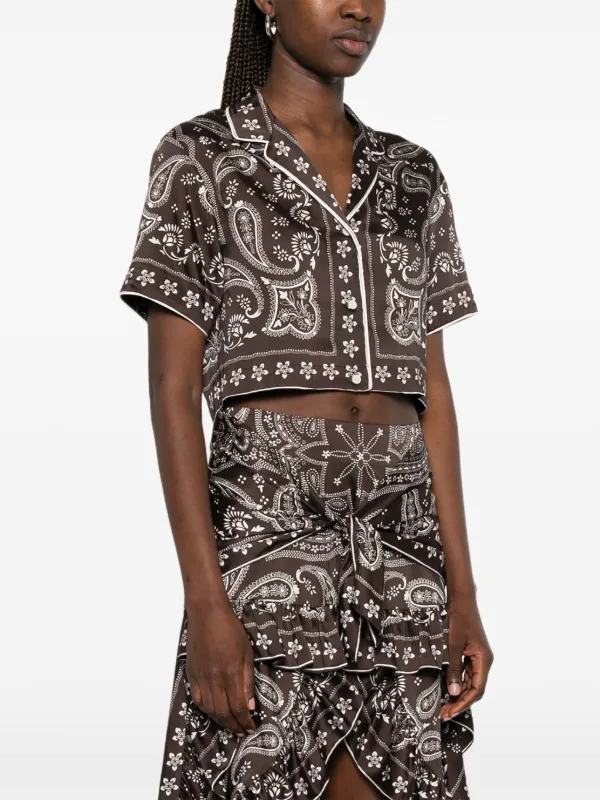 Sandro - サンドロ　トップス SANDRO Cropped Bandana Print Shirt | Brown | FARFETCH
