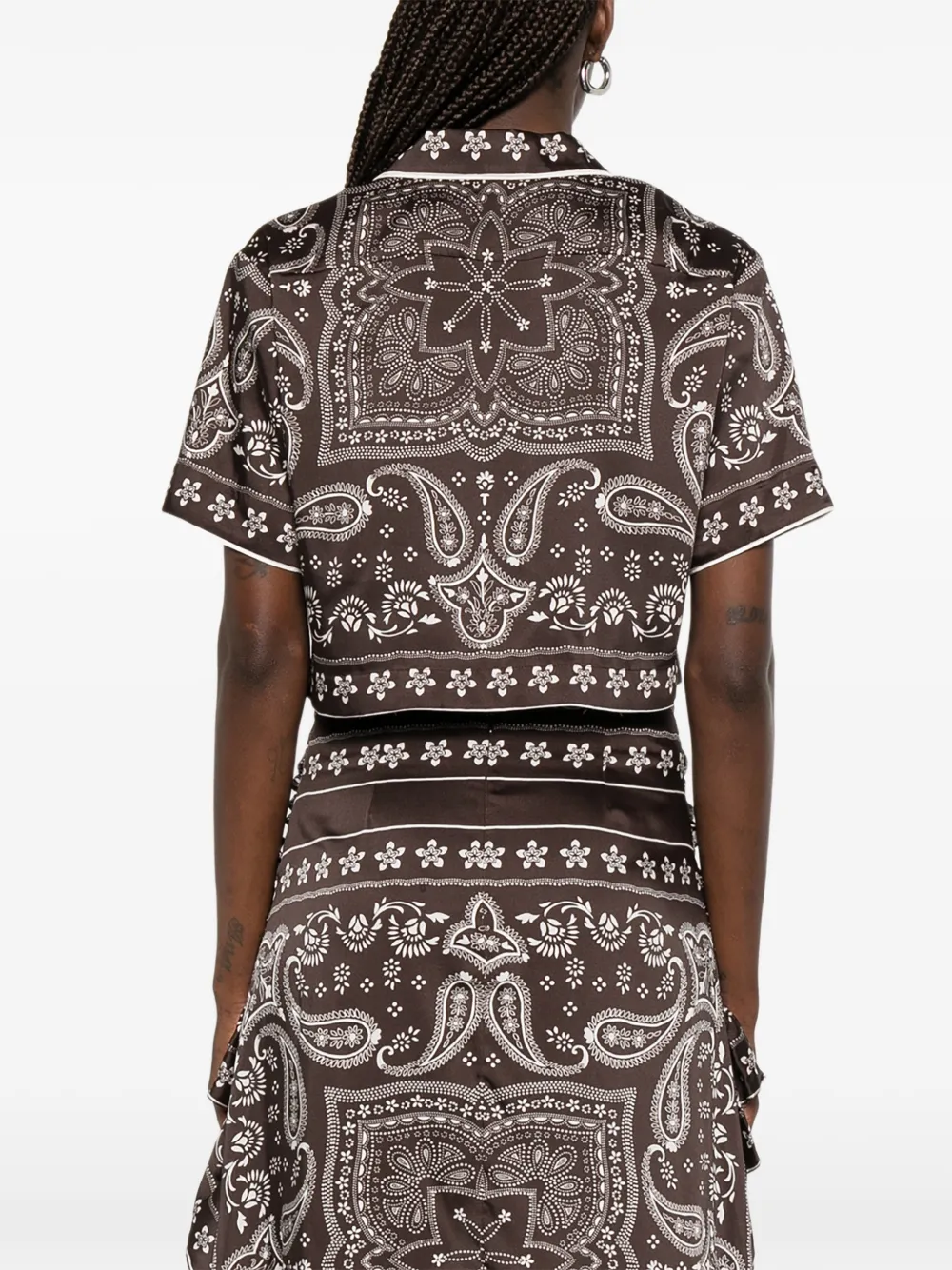 SANDRO Cropped Bandana Print Shirt | Brown | FARFETCH JO