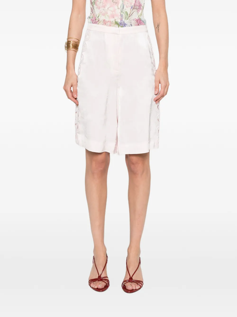 SANDRO Shorts met afwerking van kant Roze