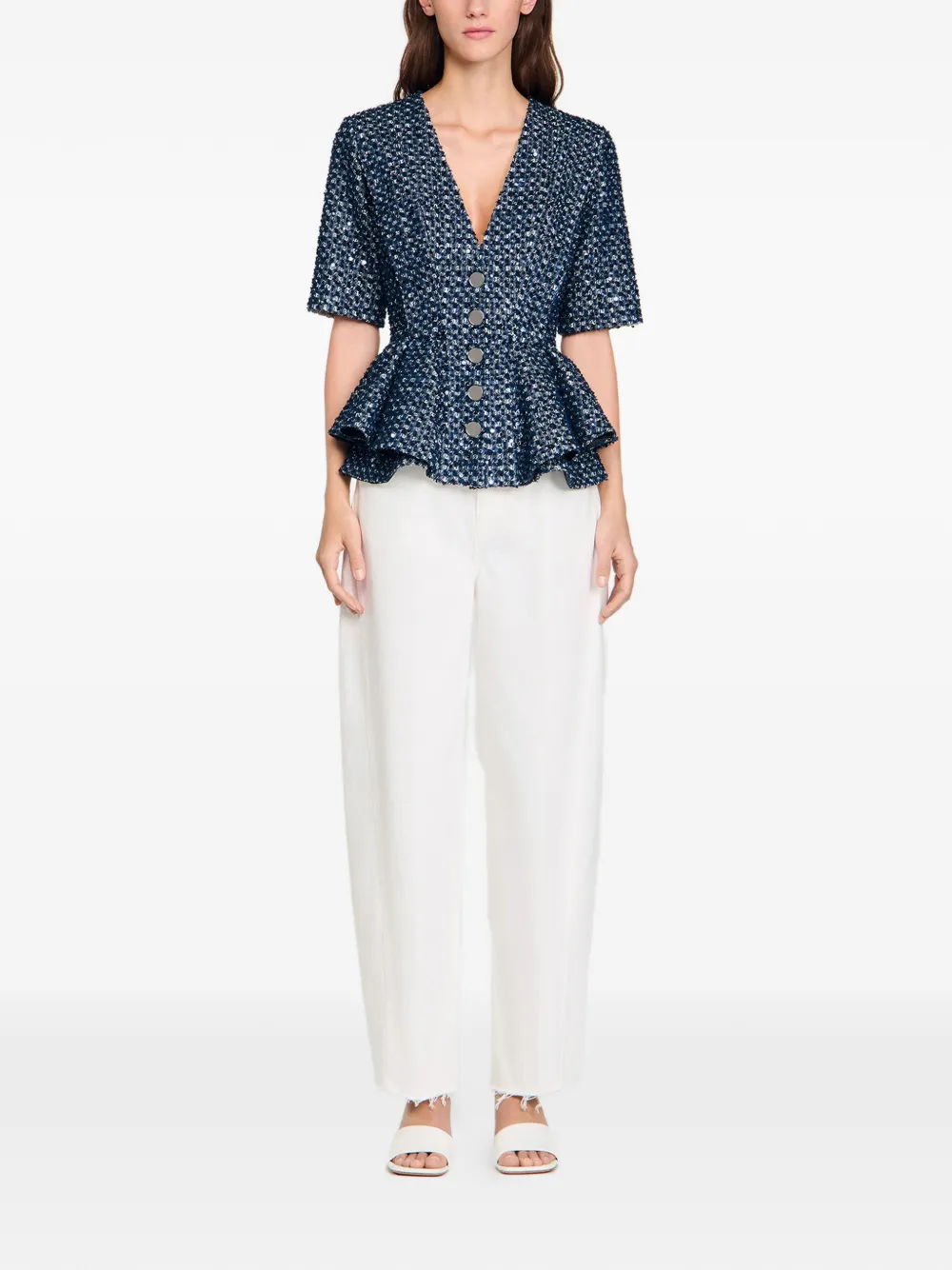  Sandro Sequin-embellished Short-sleeve Blazer - Blue 