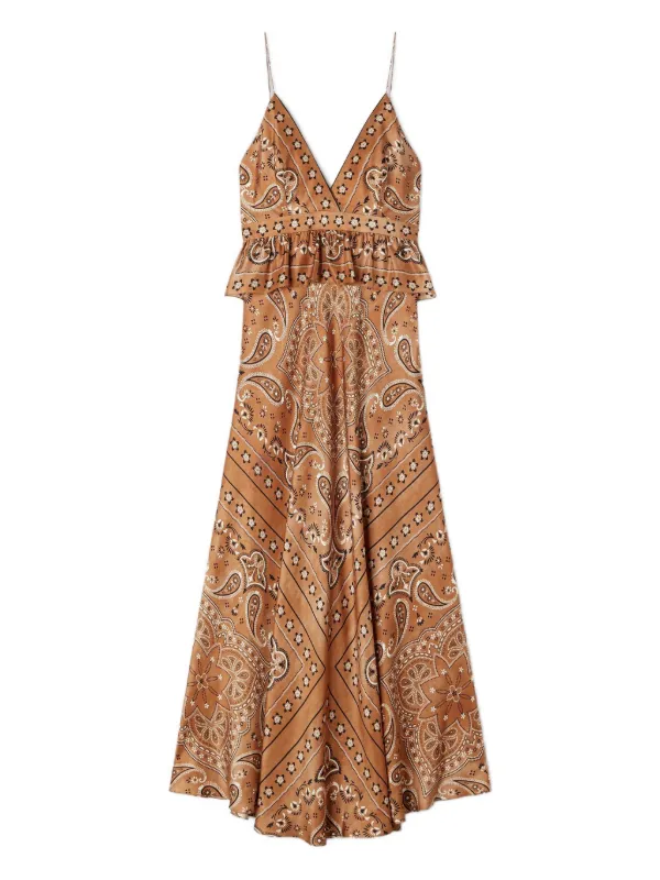 SANDRO Maxi V-neck paisley-pattern Dress | Brown | FARFETCH