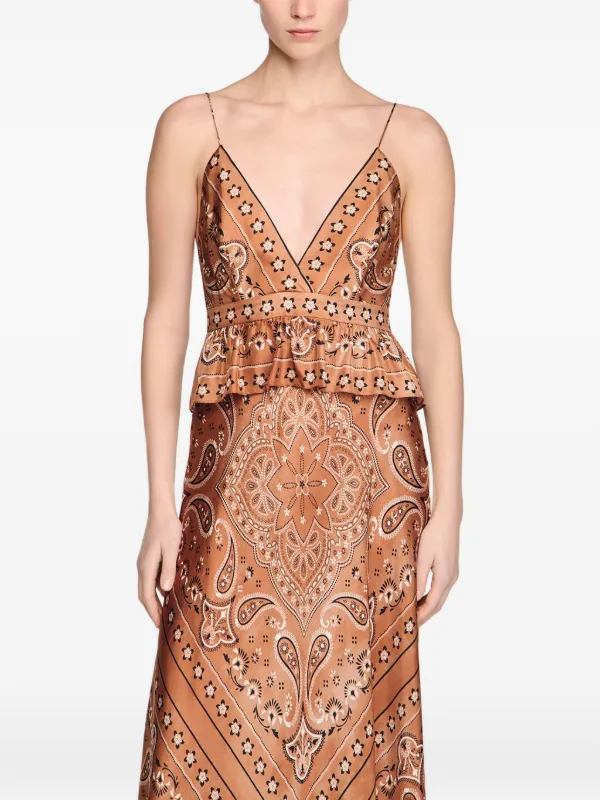 SANDRO Maxi V-neck paisley-pattern Dress | Brown | FARFETCH