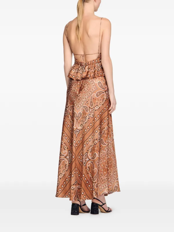 SANDRO Maxi V-neck paisley-pattern Dress | Brown | FARFETCH