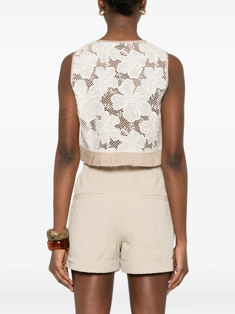 SANDRO Top met bloemenkant Beige