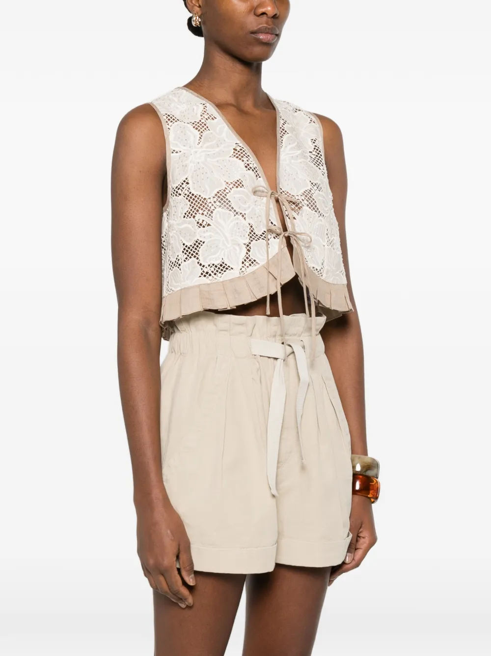 SANDRO Top met bloemenkant Beige