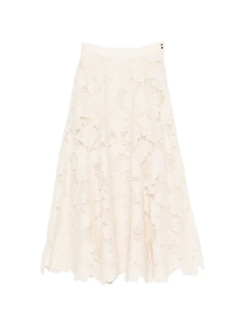 SANDRO A-line floral-embroidered midi skirt