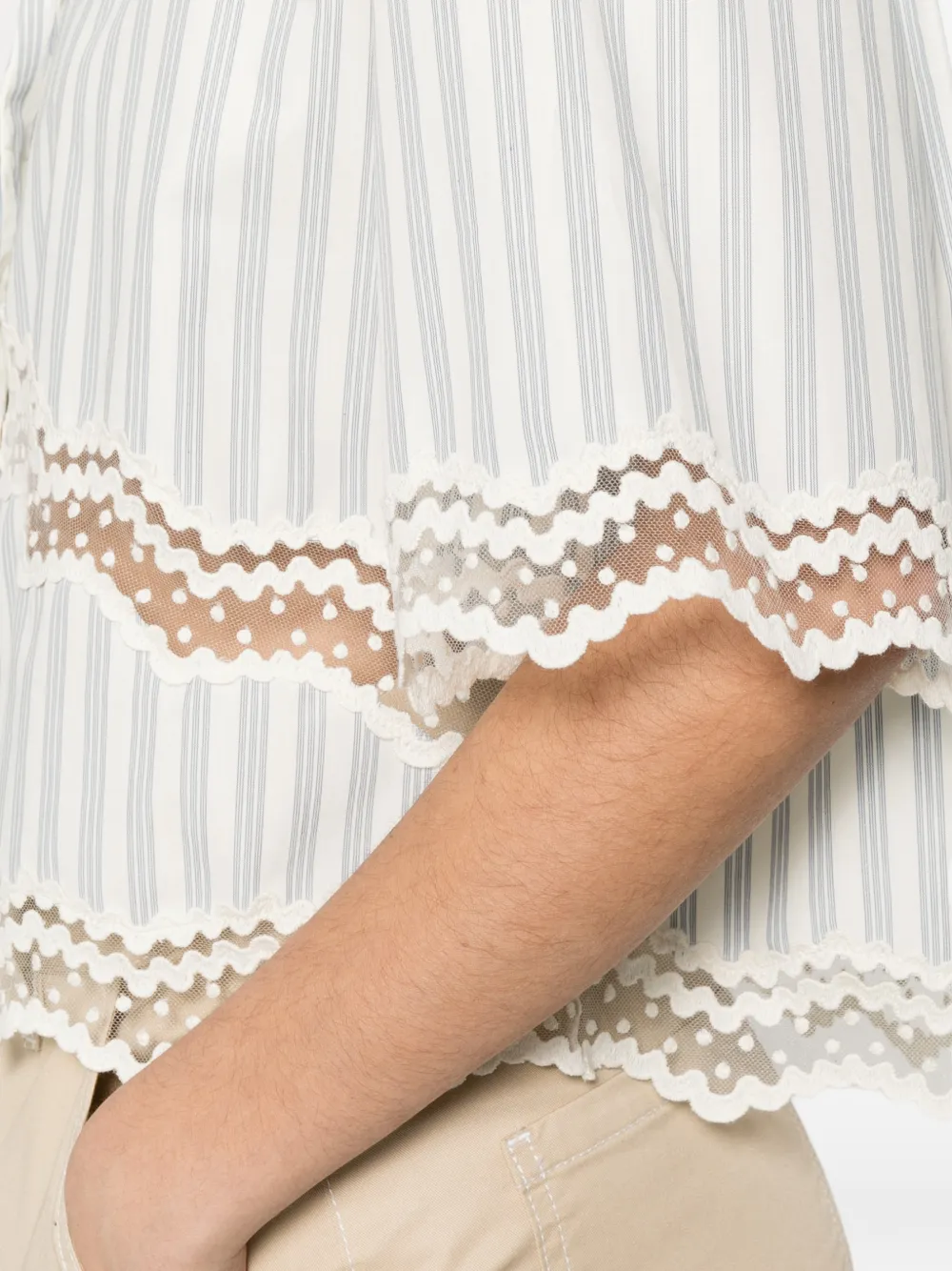 SANDRO Blouse met kant Beige