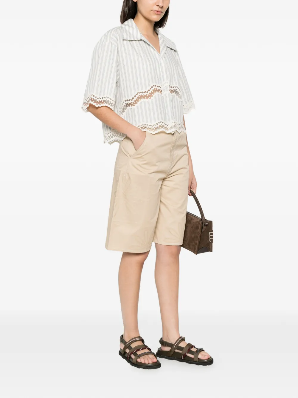 SANDRO Blouse met kant Beige