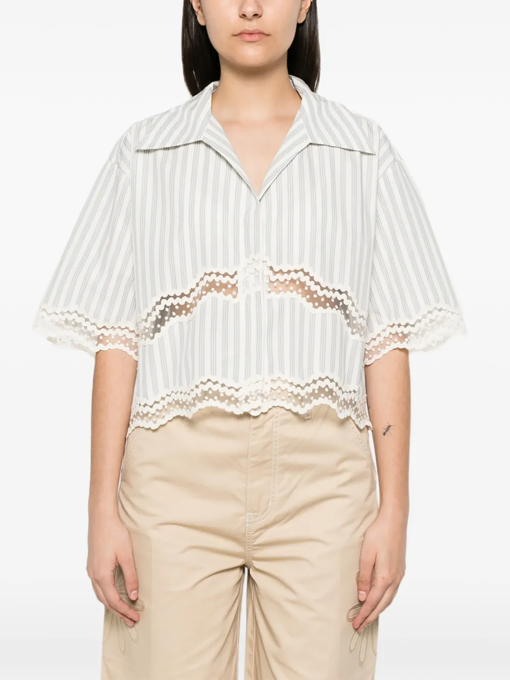SANDRO Blouse met kant Beige