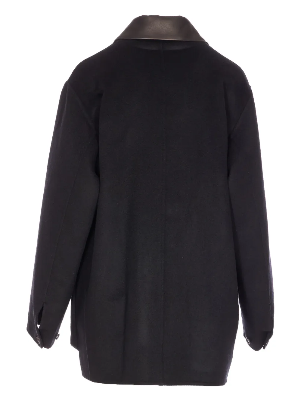 Auralee Long Sleeve Jacket Featuring Removable Leather Collar In Black