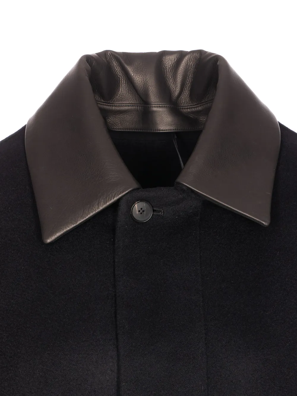 Auralee Long Sleeve Jacket Featuring Removable Leather Collar In Black