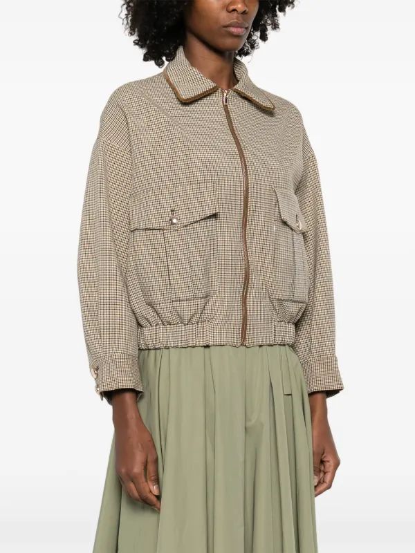 Maje Jaqueta Bomber Xadrez Com Bolsos | Marrom | FARFETCH BR