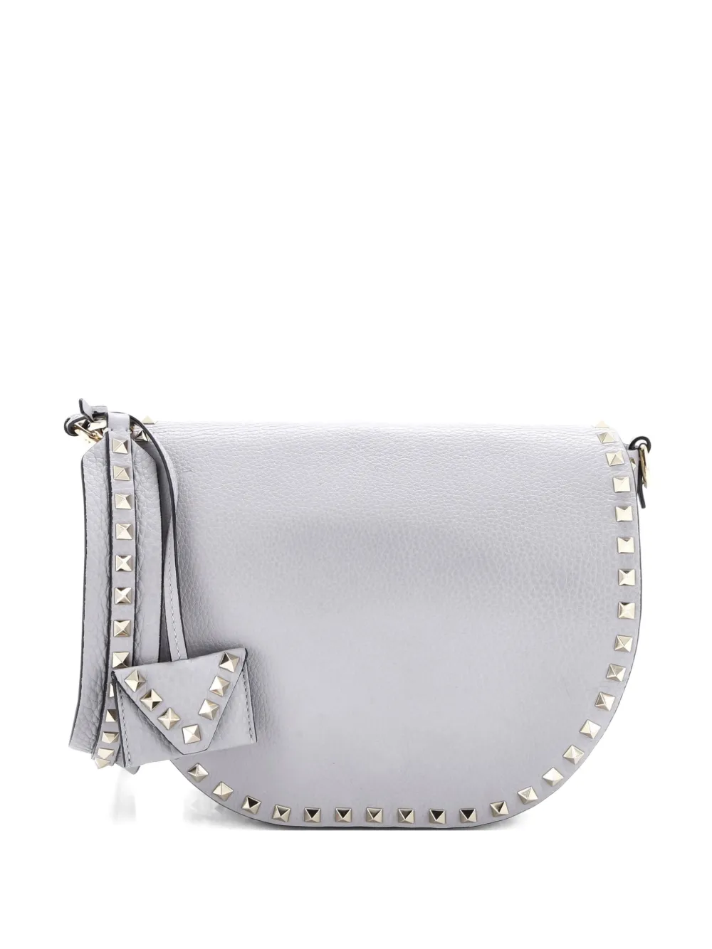 Pre-owned Valentino Garavani Rockstud Saddle Leather Small Crossbody Bag In Gray