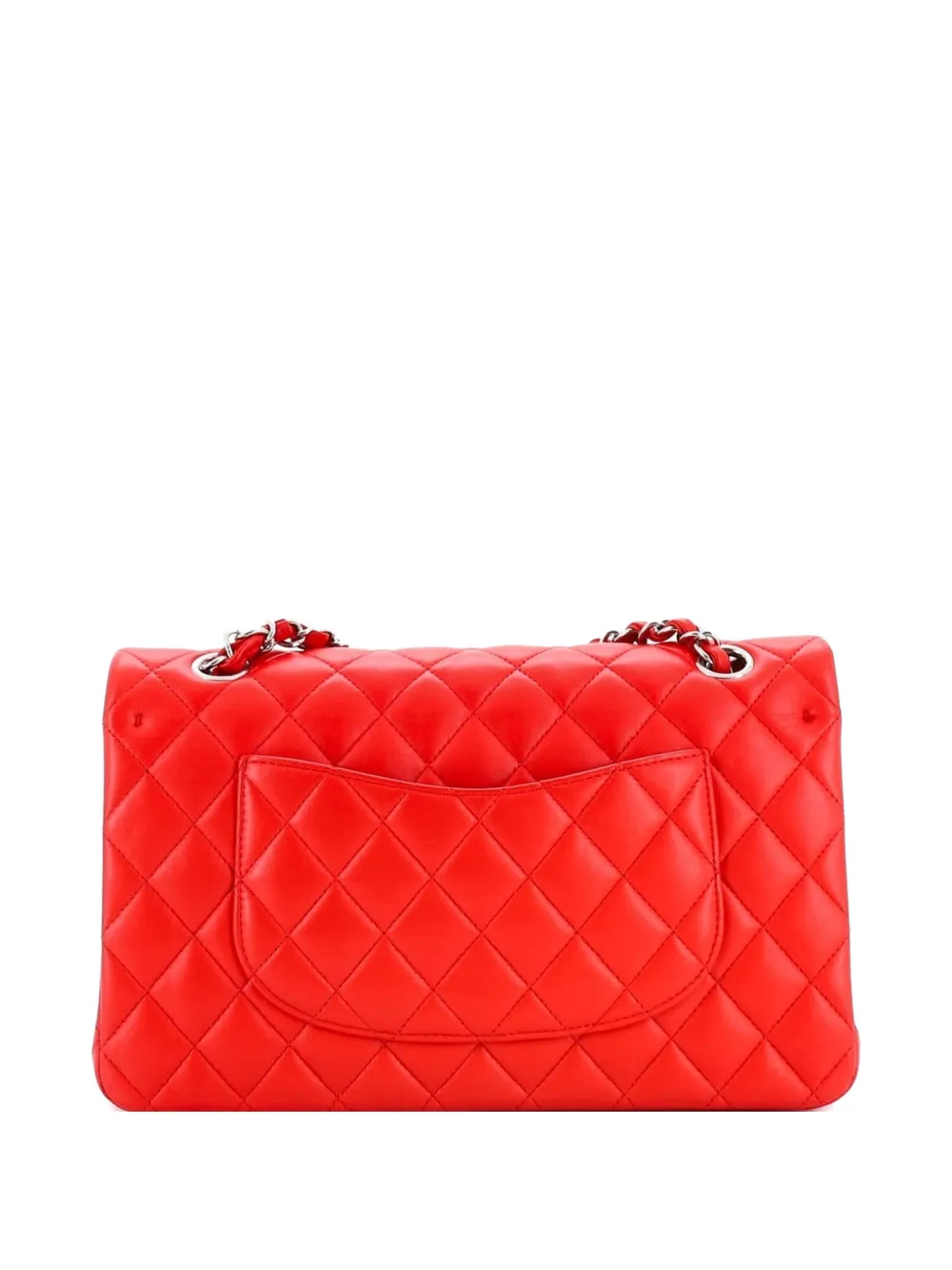 Pre-owned Chanel Classic Double Flap Bag Quilted Lambskin Medium Shoulder Bag In Red