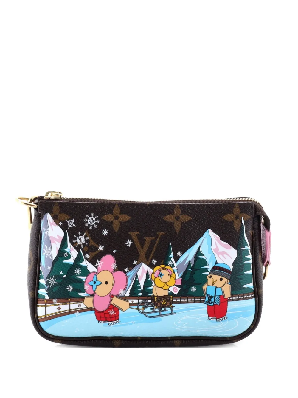 Click to view more detailed imagery on our partner's website Pre-owned Louis Vuitton Pochette Accessoires Limited Edition Vivienne Xmas Monogram Canvas Mini Clutch Bag In Brown