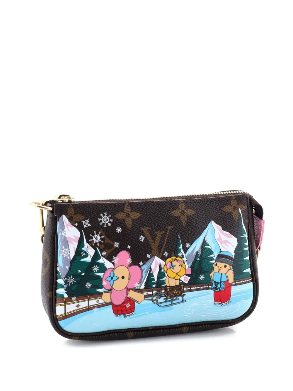 LOUIS VUITTON Pre-owned Pochette Accessoires Limited Edition Vivienne Xmas Monogram Canvas Mini Clutch Bag In Brown