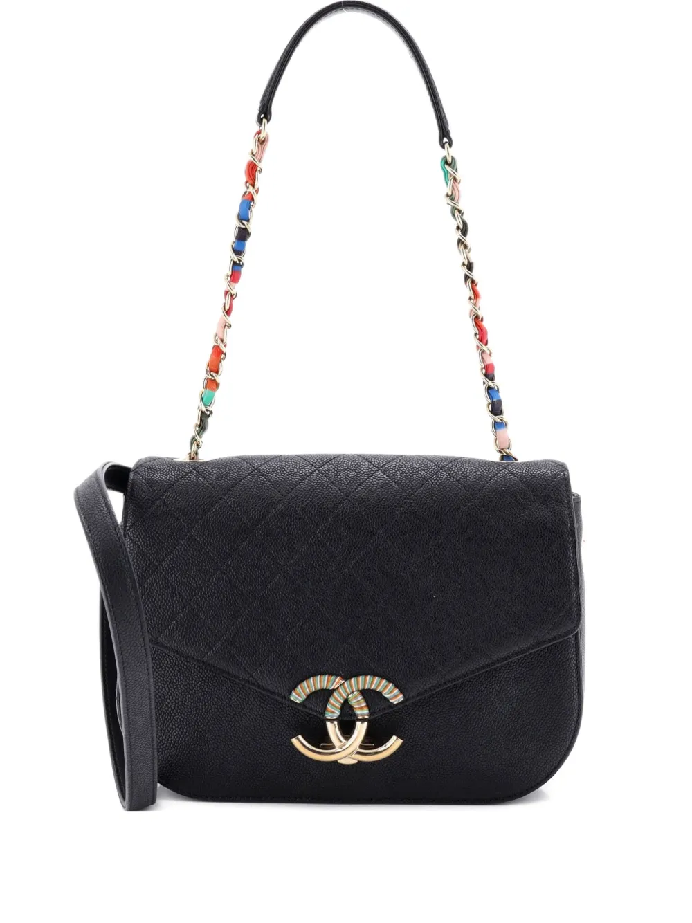 Pre-owned Chanel Thread Around Flap Bag Quilted Caviar Medium Shoulder Bag In Black