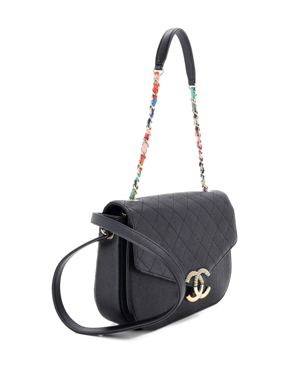 Pre-owned Chanel Thread Around Flap Bag Quilted Caviar Medium Shoulder Bag In Black