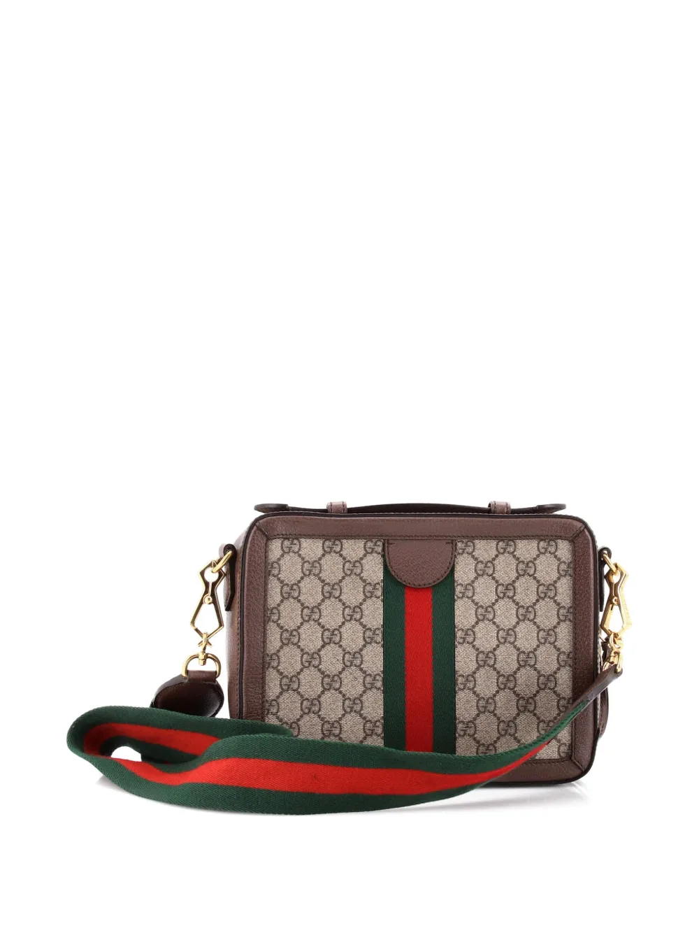 Pre-owned Gucci Ophidia Zip Around Camera Bag Gg Coated Canvas Small Shoulder Bag In Brown