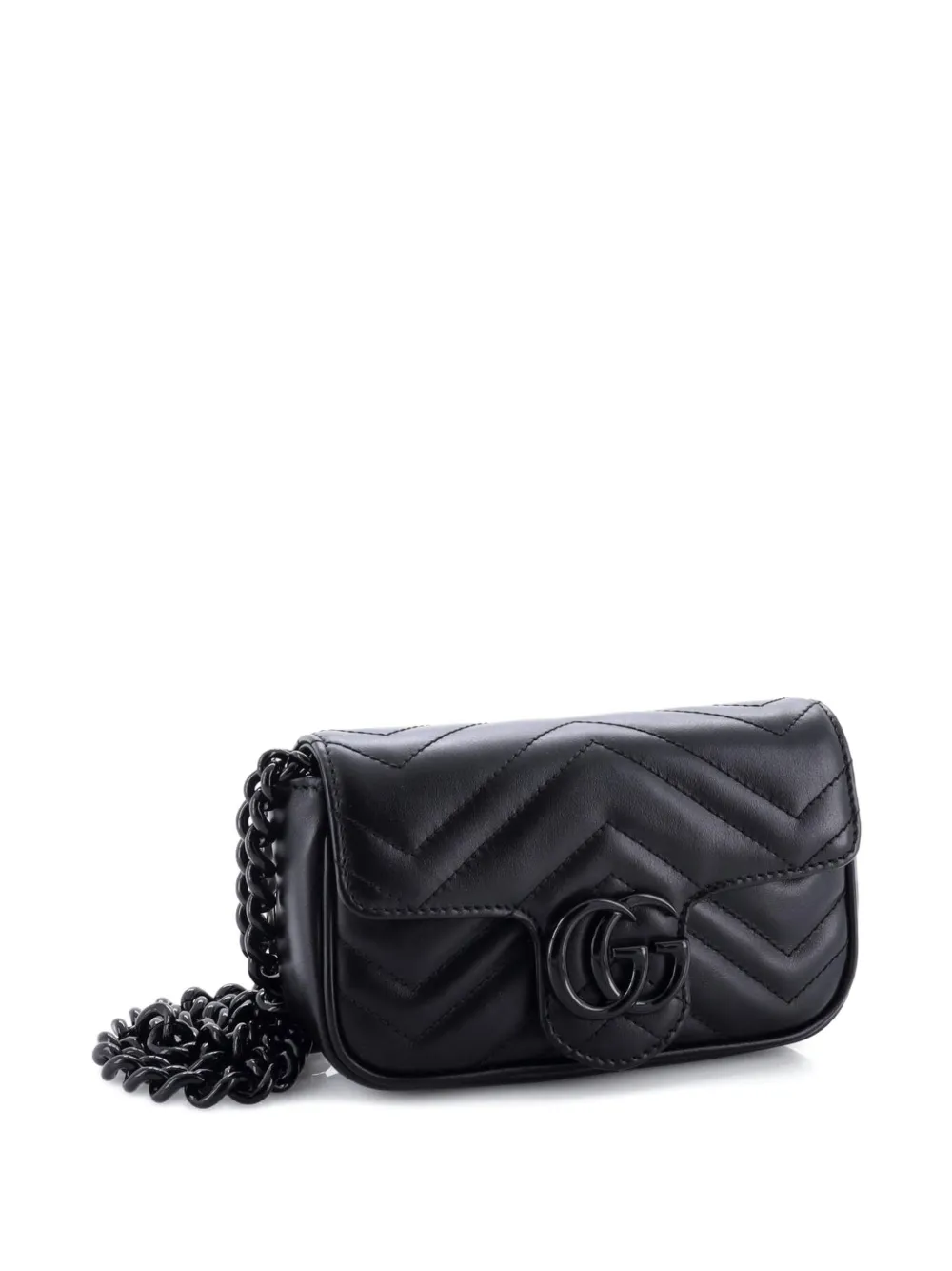 GUCCI Pre-owned Gg Marmont Flap Matelasse Leather Belt Bag In Black