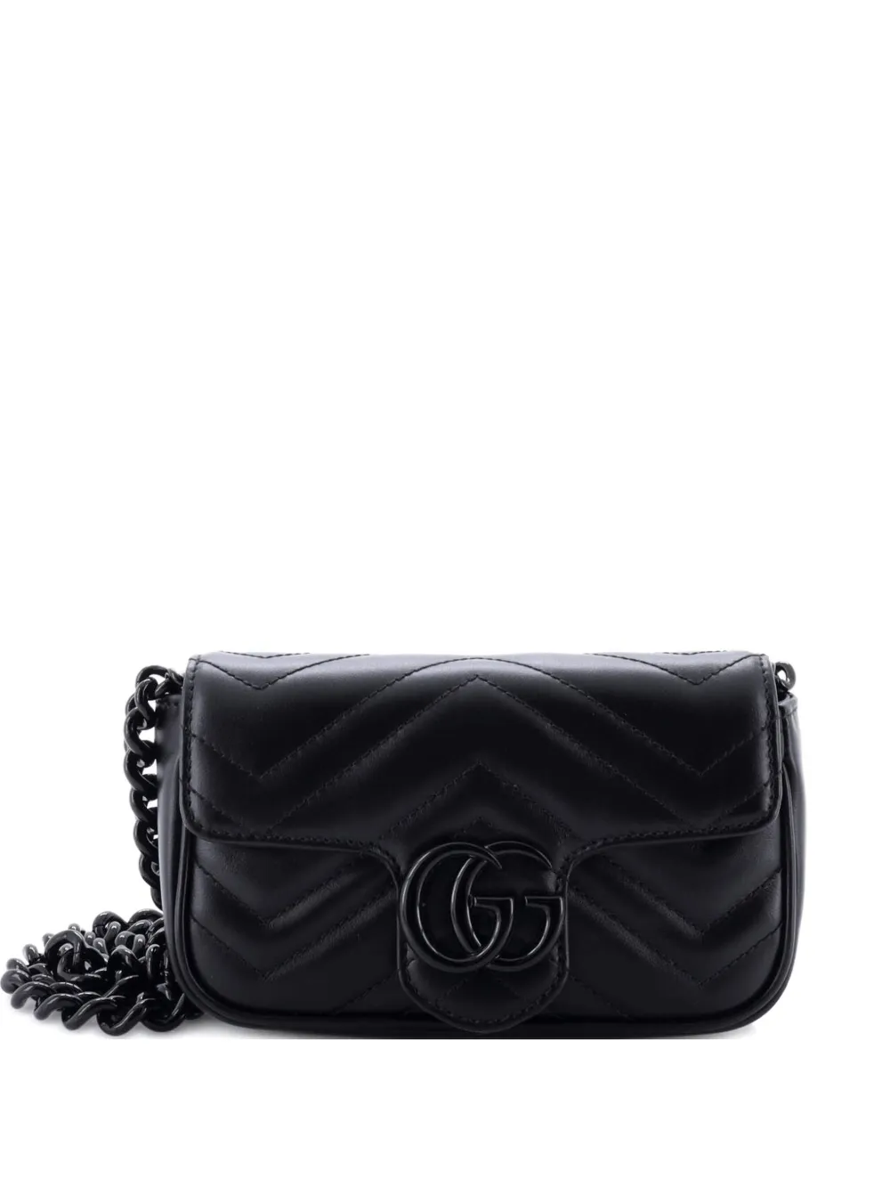 Pre-owned Gucci Gg Marmont Flap Matelasse Leather Belt Bag In Black