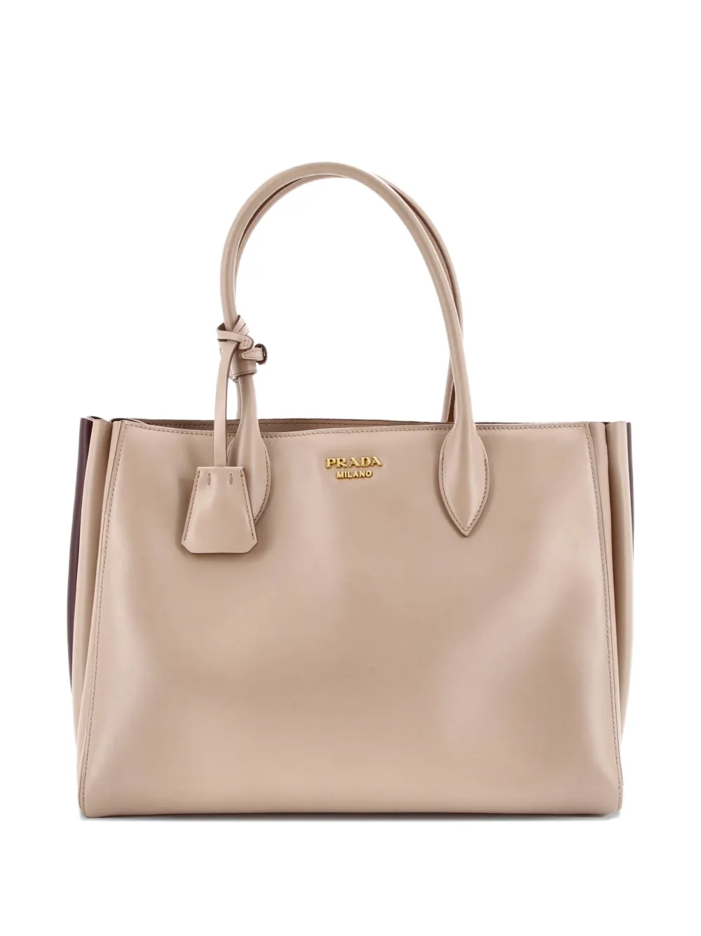 Pre-owned Prada Soft Bibliotheque City Calfskin Medium Tote Bag In Neutral