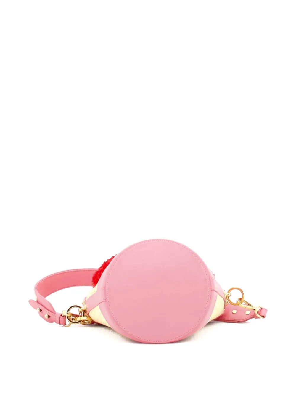 Pre-owned Prada Woven Raffia With Leather With Applique Small Bucket Bag In Neutral