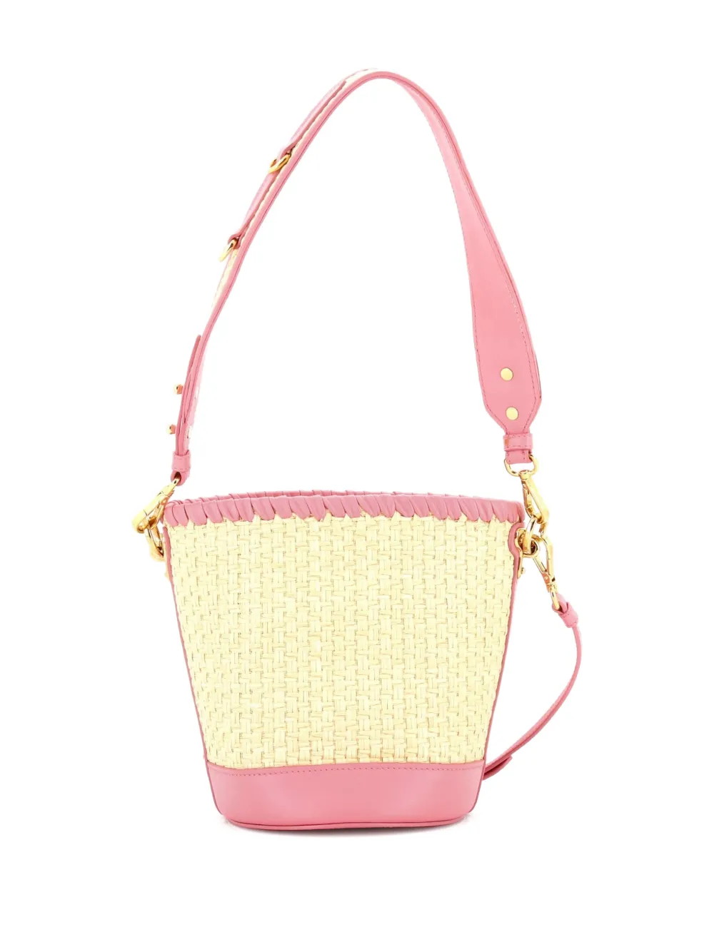 Prada Pre-Owned Woven Raffia with Leather with Applique Small bucket bag | Pre-Owned | Image 2