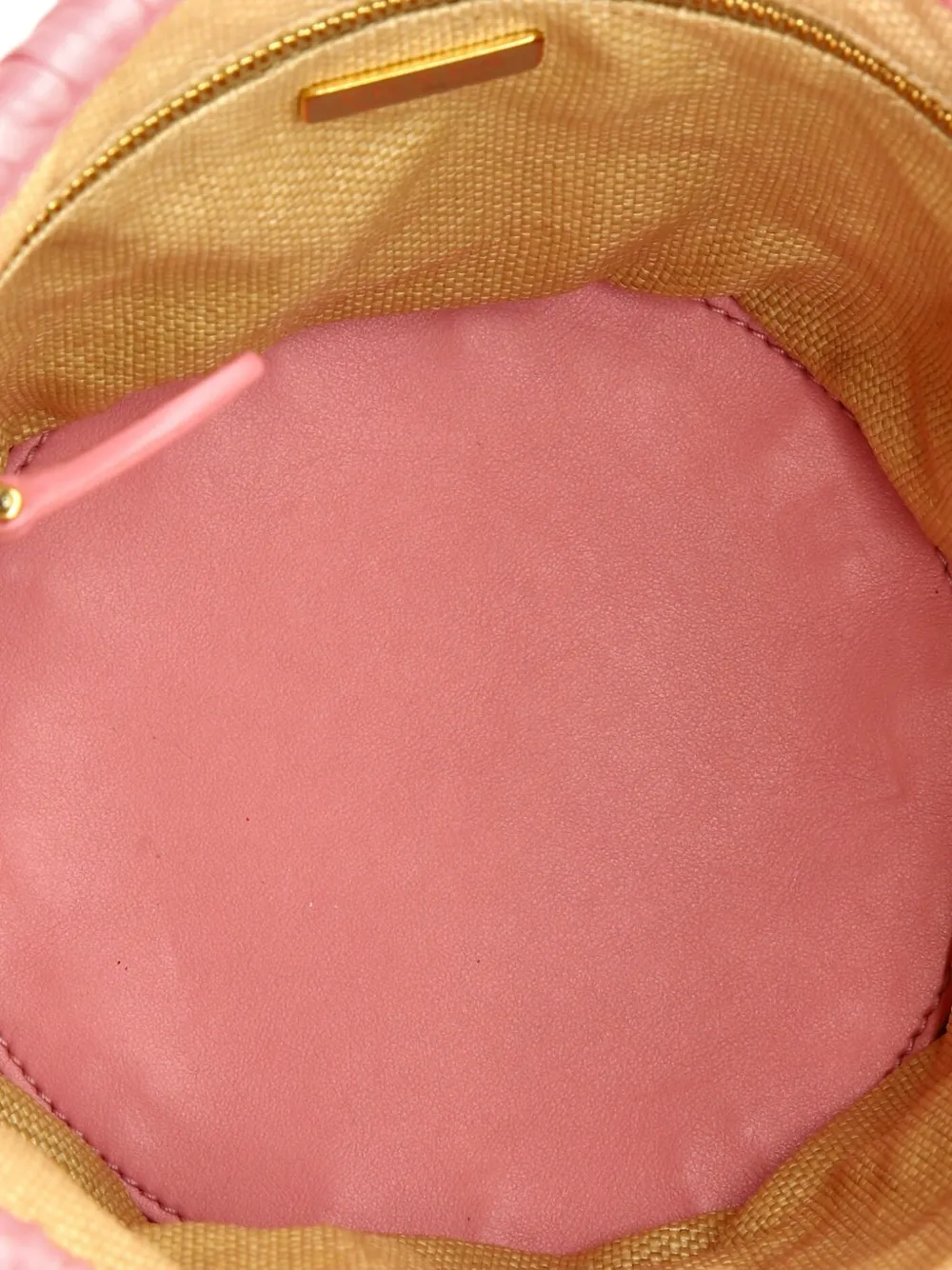 Pre-owned Prada Woven Raffia With Leather With Applique Small Bucket Bag In Neutral