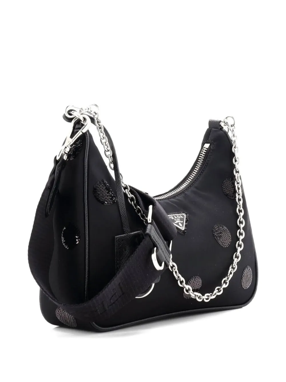 PRADA Pre-owned Re-edition 2005 Sequin Embellished Tessuto Small Shoulder Bag In Black