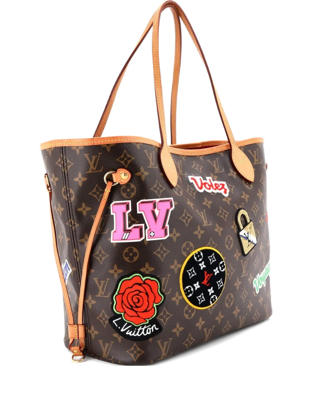 Click to view more detailed imagery on our partner's website Pre-owned Louis Vuitton Neverfull Nm Limited Edition Patches Monogram Canvas Mm Tote Bag In Brown