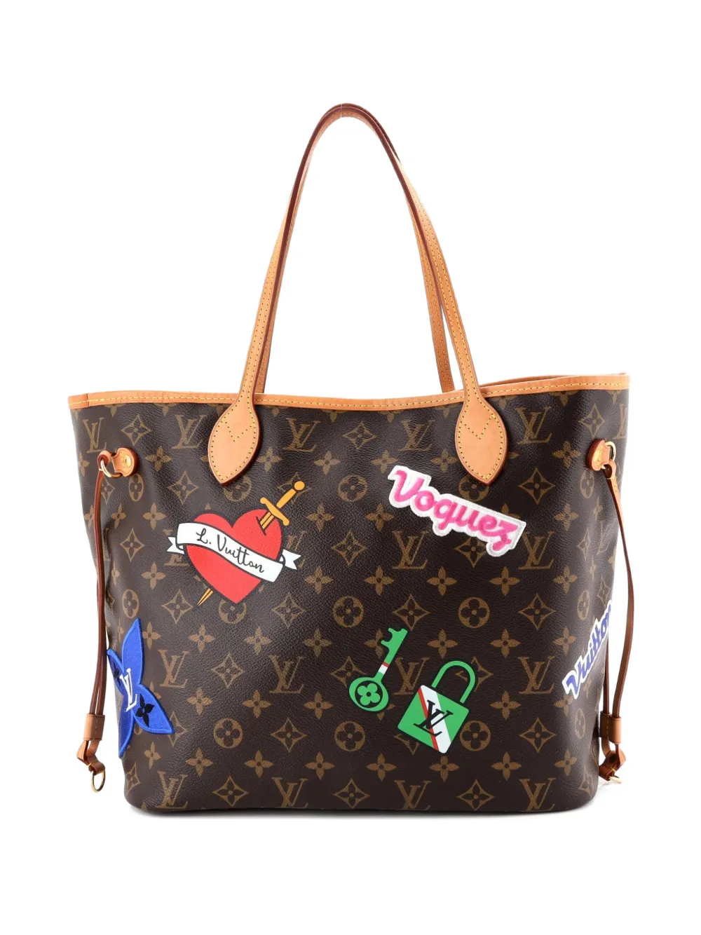 LOUIS VUITTON Pre-owned Neverfull Nm Limited Edition Patches Monogram Canvas Mm Tote Bag In Brown