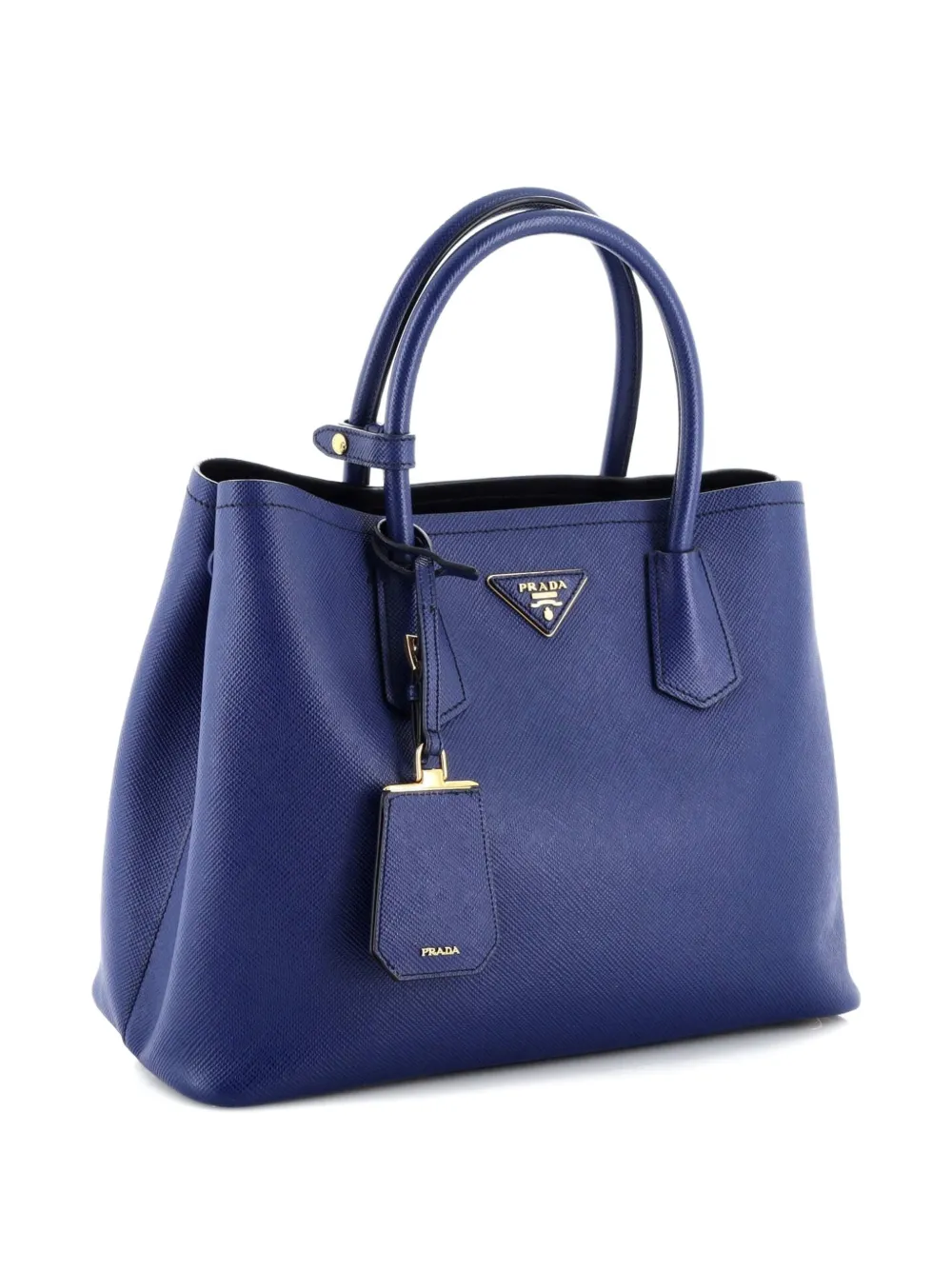 PRADA Pre-owned Cuir Double Saffiano Leather Medium Tote Bag In Blue