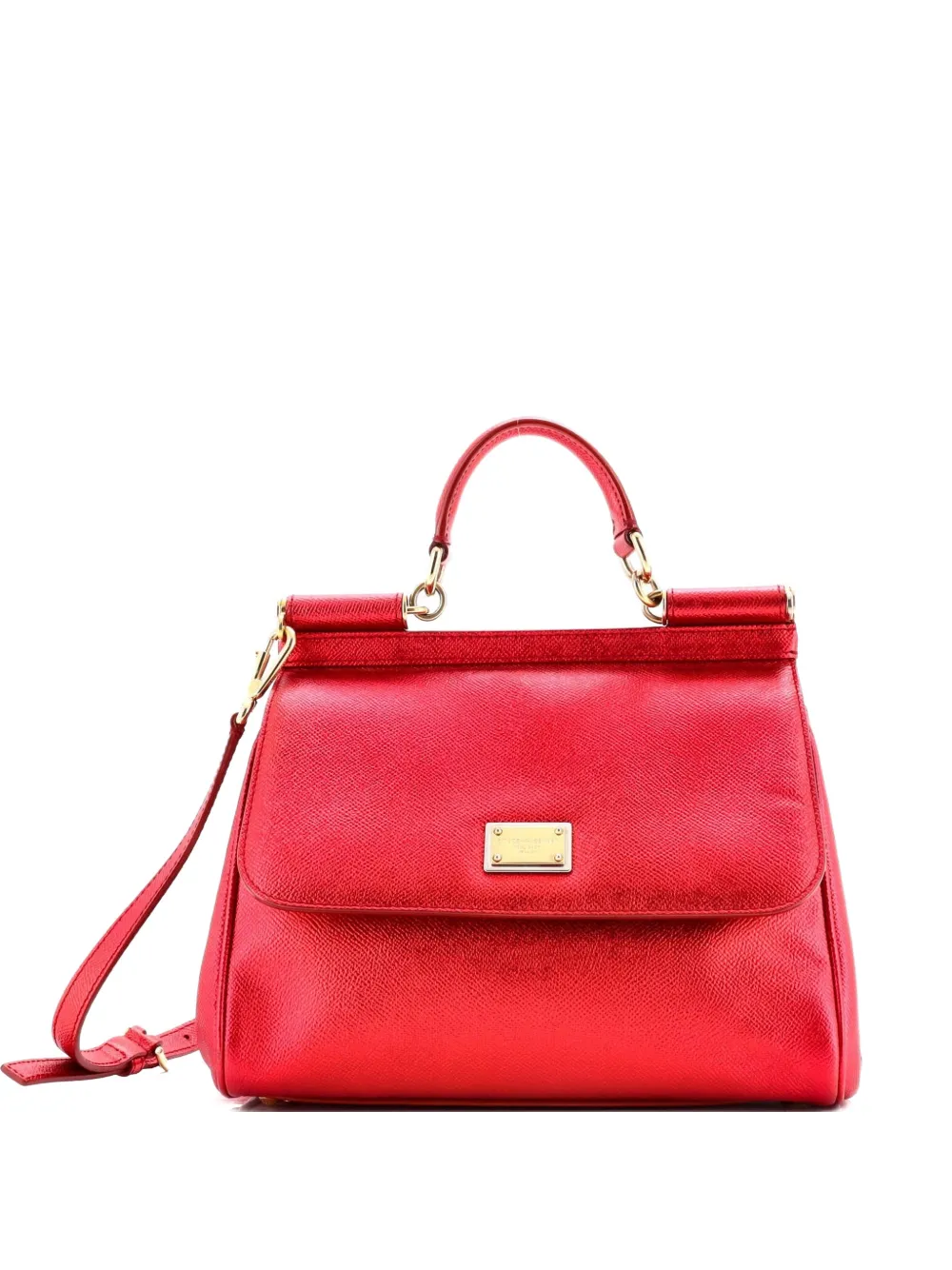 Pre-owned Dolce & Gabbana Miss Sicily Bag Leather Medium Satchel In Red