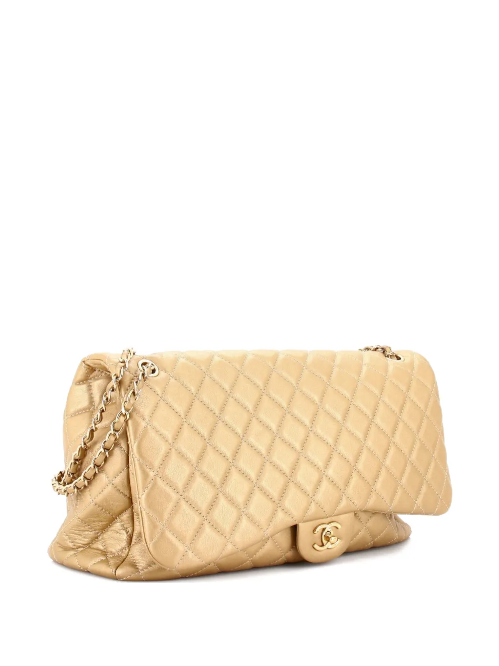 Pre-owned Chanel Xxl Travel Flap Bag Quilted Calfskin Small Shoulder Bag In Gold