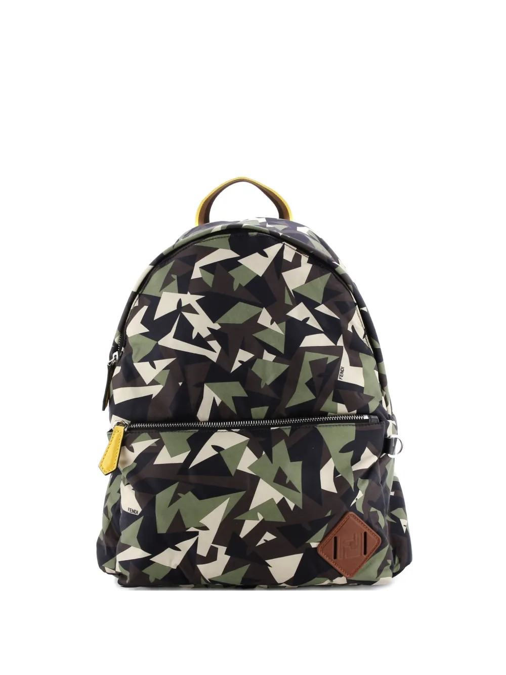 Pre-owned Fendi Front Pocket Printed Nylon Large Backpack In Brown