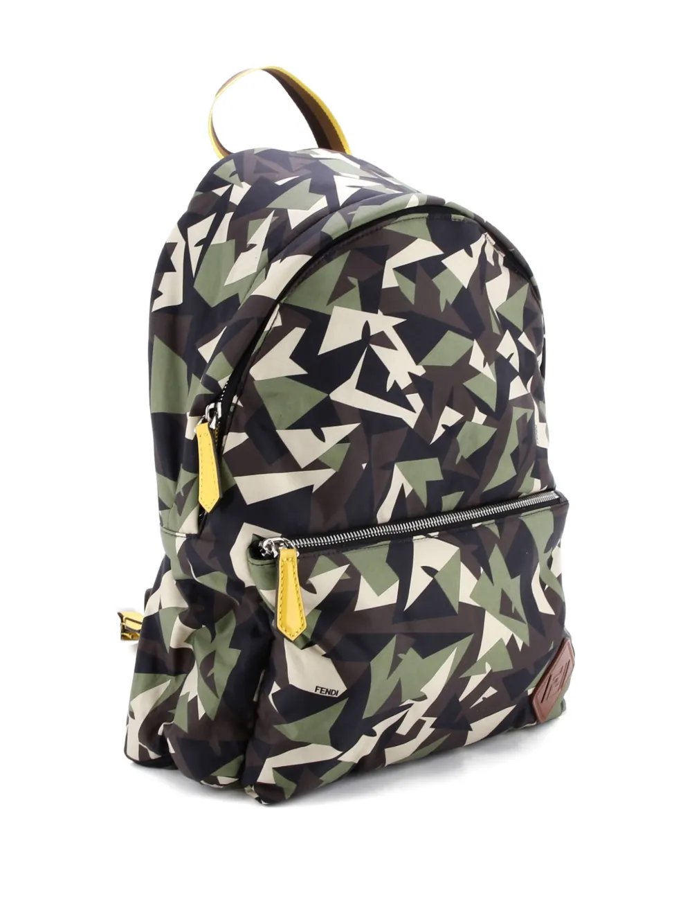 Pre-owned Fendi Front Pocket Printed Nylon Large Backpack In Brown