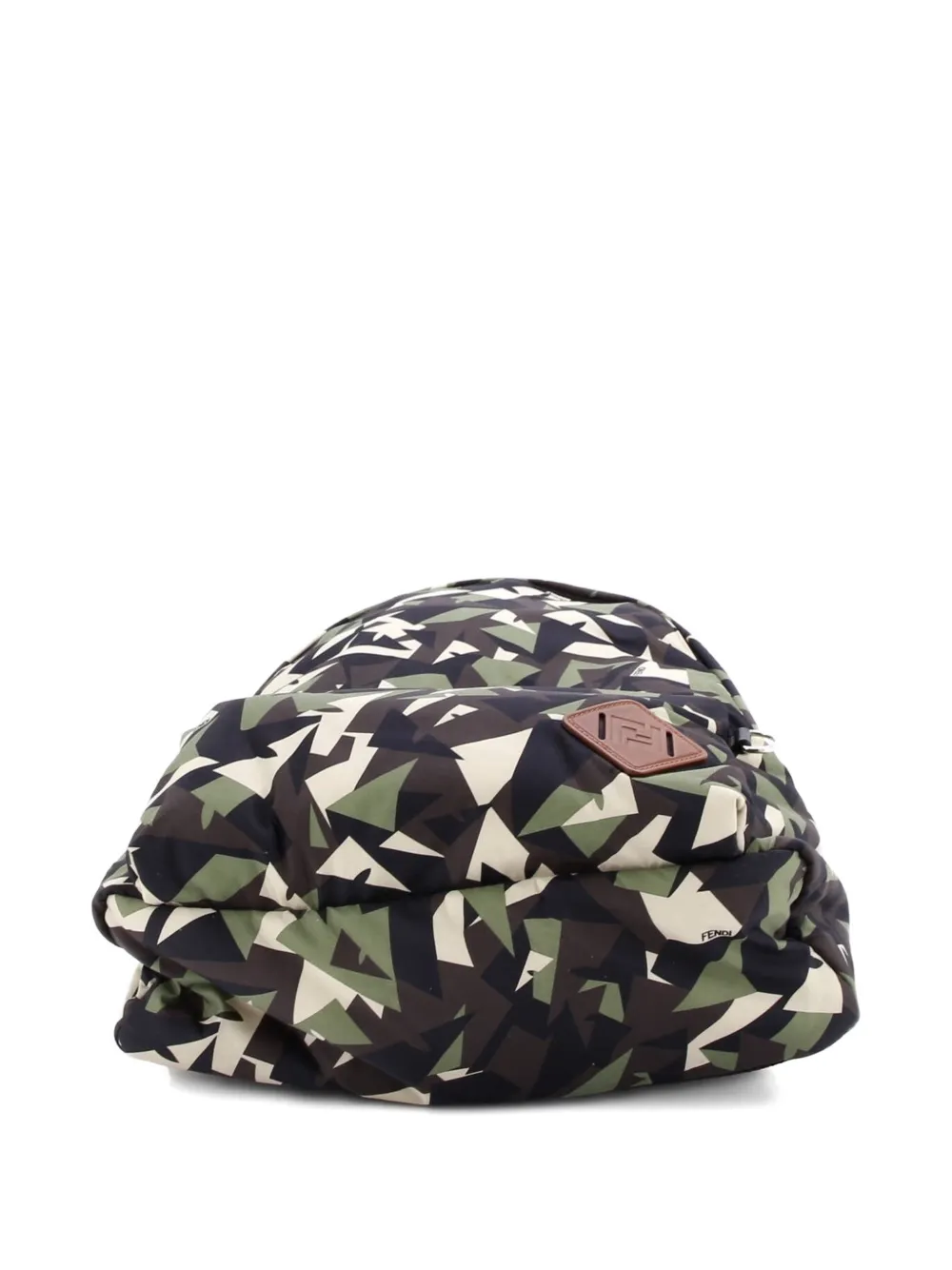 Pre-owned Fendi Front Pocket Printed Nylon Large Backpack In Brown