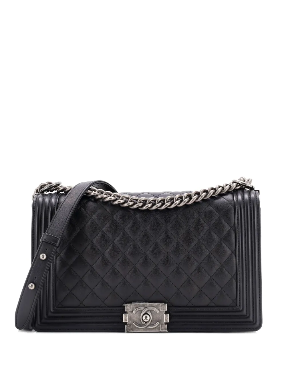 Pre-owned Chanel Boy Flap Bag Quilted Calfskin New Medium Shoulder Bag In Black