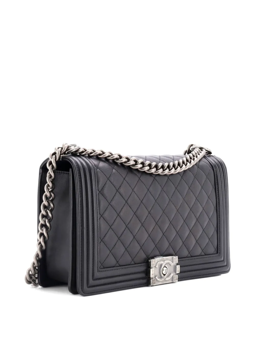 Pre-owned Chanel Boy Flap Bag Quilted Calfskin New Medium Shoulder Bag In Black