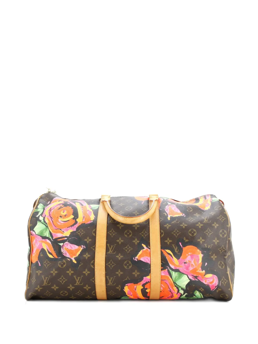 Pre-owned Louis Vuitton Keepall Bag Limited Edition Monogram Roses 50 Satchel In Brown
