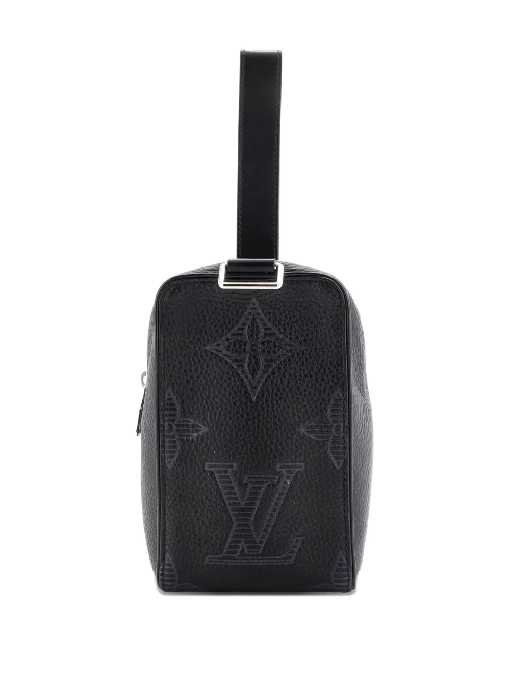 Pre-owned Louis Vuitton Wash Pouch Monogram Shadow Giant Taurillon Leather Clutch Bag In Black