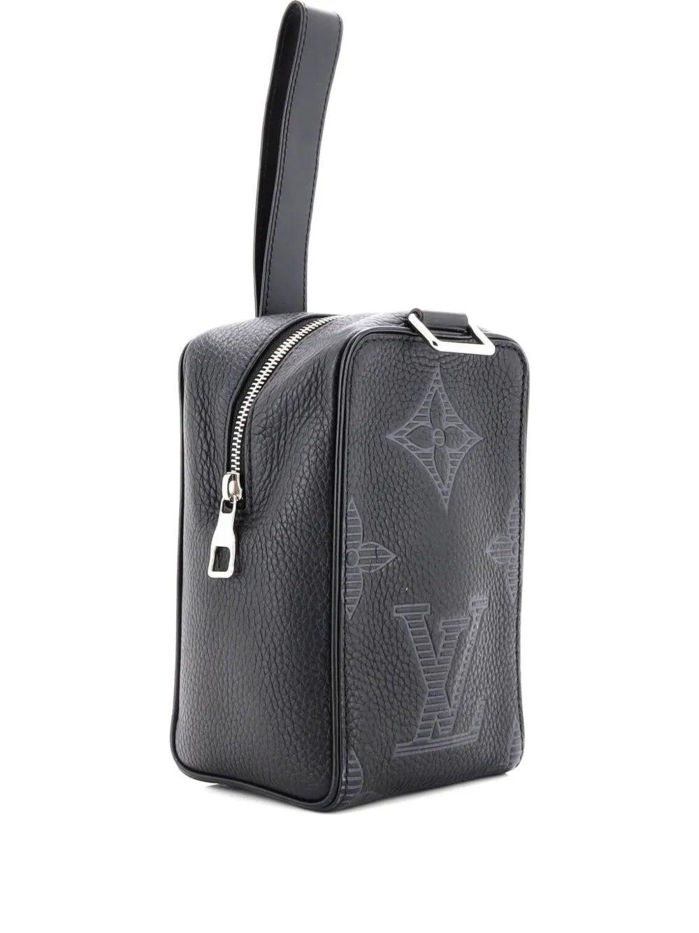 Pre-owned Louis Vuitton Wash Pouch Monogram Shadow Giant Taurillon Leather Clutch Bag In Black